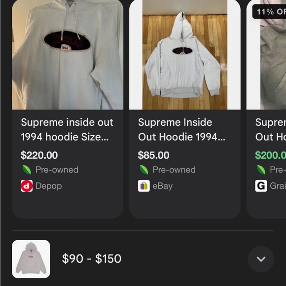 Supreme Inside Out 1994 Hoodie - Light Gray - Picture 4 of 4